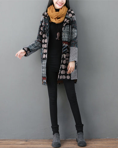 Printed Hooded Cardigan Coat