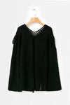 New Fringed Hollow V-Neck Trumpet Sleeve Sweater