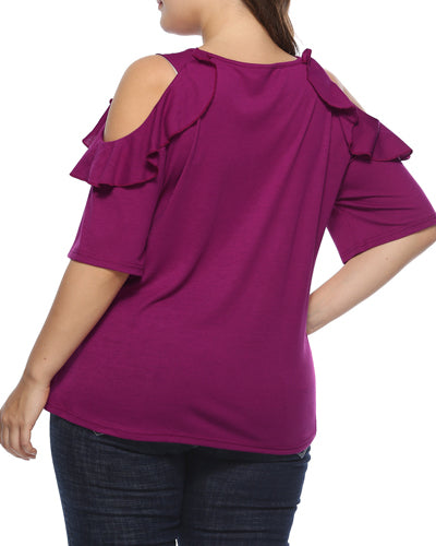 Ruffled Off-The-Shoulder Sleeves Loose T-Shirt