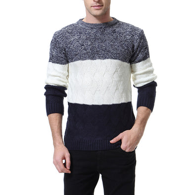 New Color Matching Thick Warm O-neck Knit Sweater