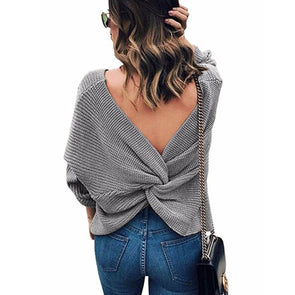 Fashion Back Cross Backless V-Neck Sweaters