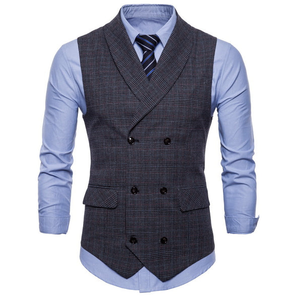 New British Style Business Fashion Slim Casual Lattice Suit Vest