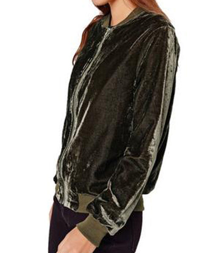 Fashion Zip Stand Collar Silk Velvet Short Jacket