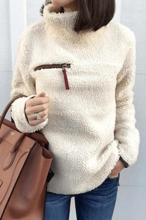 High Neck  Zipper  Plain Sweaters