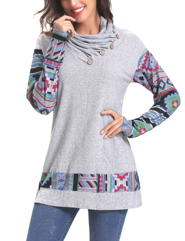 Pile Of Collar Button Printed Stitching Sweatshirt