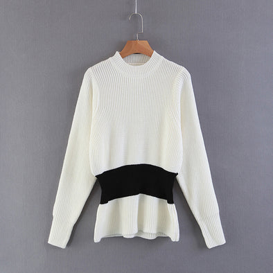 Hit Color Round Neck Long Sleeve Sweaters