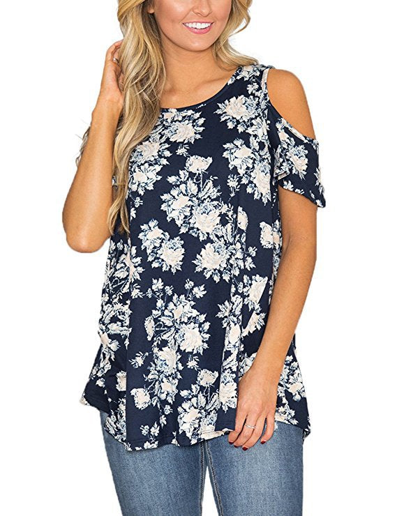 Women's fashion print loose casual strapless T-shirt