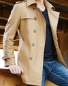 Men's Lapel Double-Breasted Leather Trench Coat