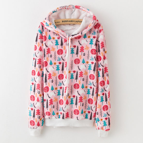 Coral fleece Printing Long Sleeve Hoodies