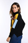 New square color matching long sleeve sweater