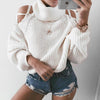 Strapless Shoulder High Neck Collar Knitting Sweaters