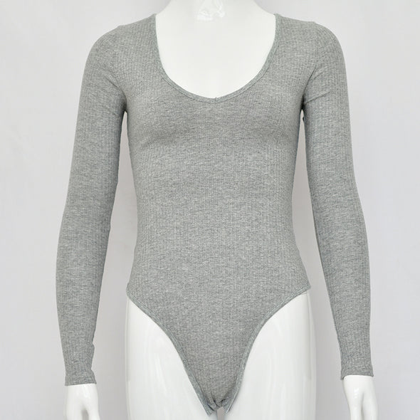 New V-neck Long Sleeve Pitted Bodysuit