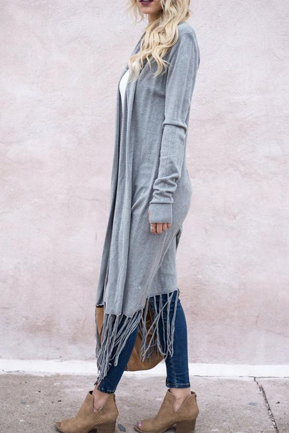 Tassel  Lengthen  Plain Cardigans