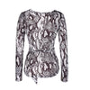 V-Neck Snake Print Long-Sleeved T-Shirt