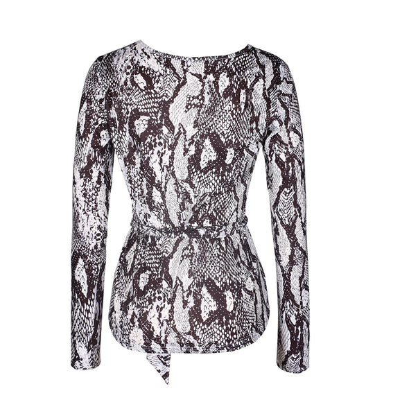 V-Neck Snake Print Long-Sleeved T-Shirt