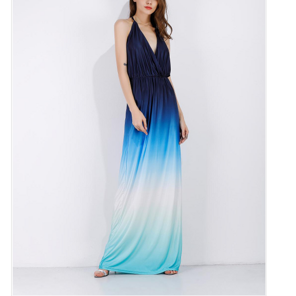 Sleeveless Gradient Sleeveless V Neck Evening Dresses