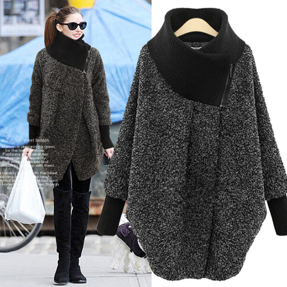 Fashion High Collar Loose Irregular Wool Coat