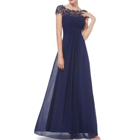 Round Neck Patchwork Ruched  Hollow Out Plain Evening Dress