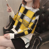 Plaid Color Long Sleeve O-Neck Sweater