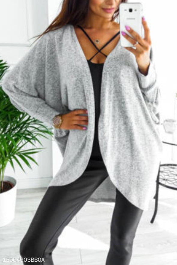 Asymmetric Neck  Snap Front  Plain Cardigans