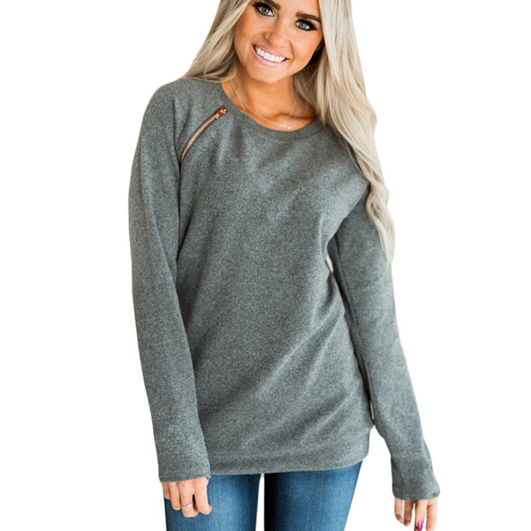 Casual Solid Color Zipper Long Sleeve Sweatshirt