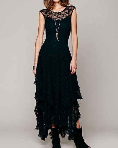 Openwork Irregular Hem Lace Dress