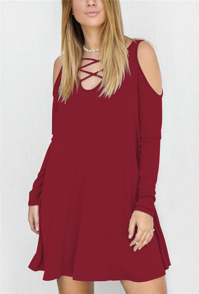 Fashion Off shoulder Long Sleeve bandage A-line Dress