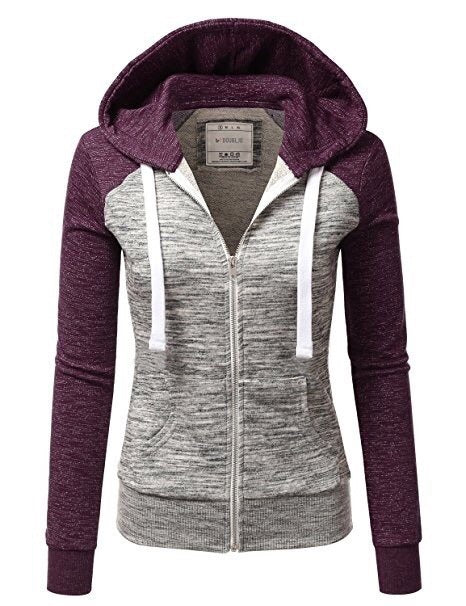 Fashion Stitching Slim Hooded Cardigan Sweatshirt