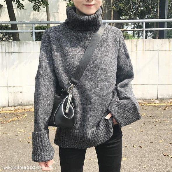 High Collar Loose Solid Color Sweater