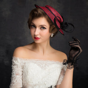 British Lady Handmade Feather Linen Top Hat