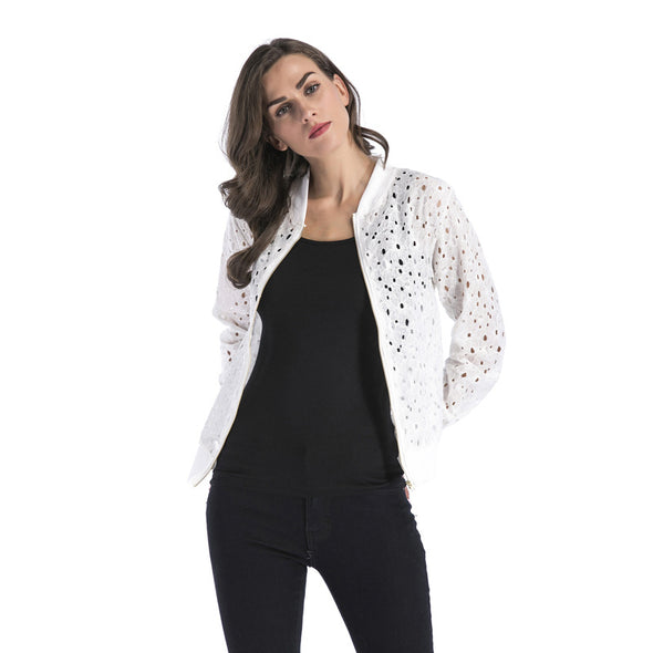 Standing Collar Hollow Lace Slim Long Sleeve Jacket