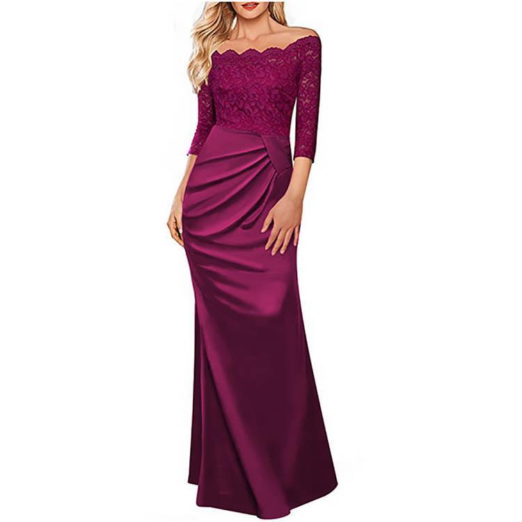 Sexy Solid Off Shoulder Lace Stitching Evening Dress Sexy Solid Off Shoulder Lace Stitching Evening Dress