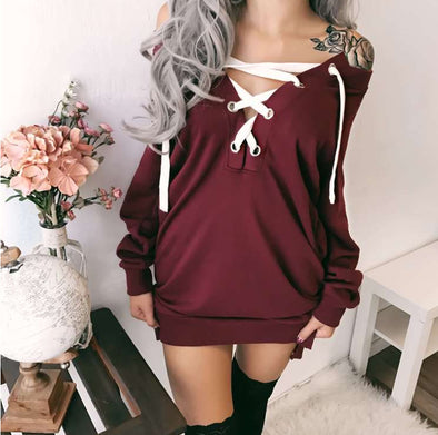 Bandage Pure Color Long Sleeve Hoodies