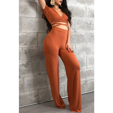 Chest cross dress two-piece chest slim tie jumpsuit