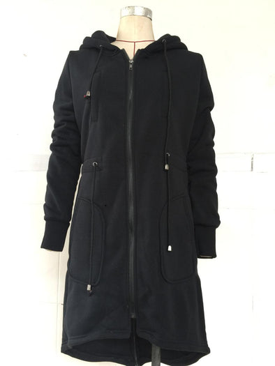 Drawstring Waist Longline Pockets Hooded Jacket