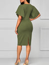 Round Neck  Plain  Blend Bodycon Dress