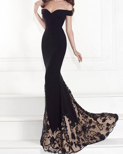 Sexy Off-The-Shoulder Print Long Evening Dress