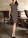 Boat Neck  Plain Bodycon Dress