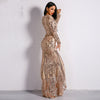 Sexy O-neck Long Sleeve Vintage Sequin Evening Dress