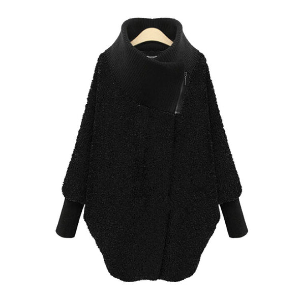 Fashion High Collar Loose Irregular Wool Coat