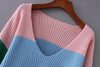 V-Neck Color Stripe Stitching Loose Sweater