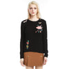 Flower Embroidery Solid Color Round Neck Sweaters