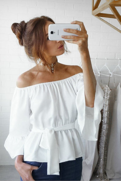 Slash Neck Strap Chiffon Shirt