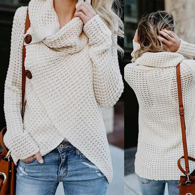 Asymmetric Neck Asymmetric Hem Plain Sweaters Pullover