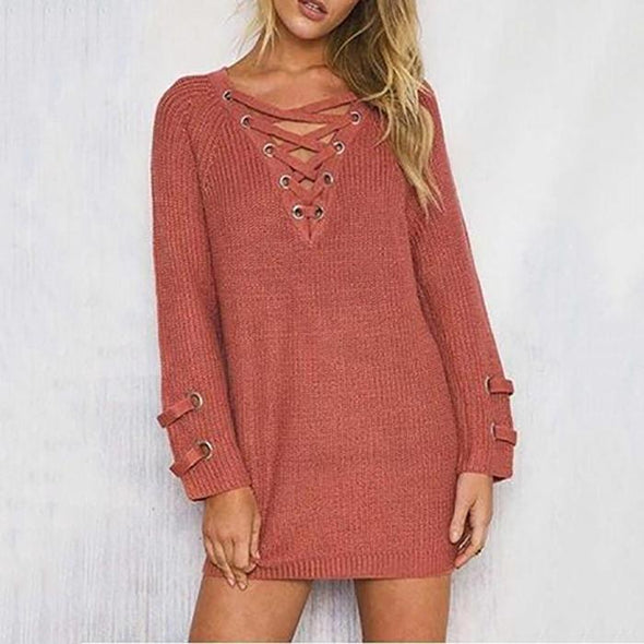 Sexy Fashion Tie-Up  V-Neck Knit Sweater