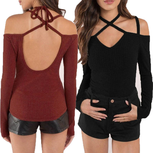 Crossed Vest Sexy Tight-Fitting Long-Sleeved T-Shirt