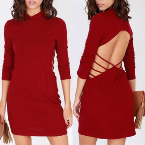 Standing Collar Backless Package Hip Bodycon Dress