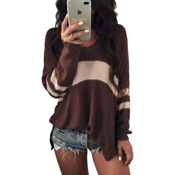 V-neck Striped Colorblock Sweater