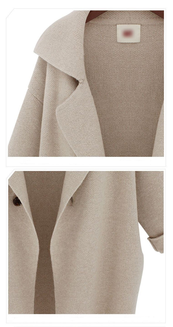 Fashion Solid Turn-down Collar Cotton Knitting Cardigan