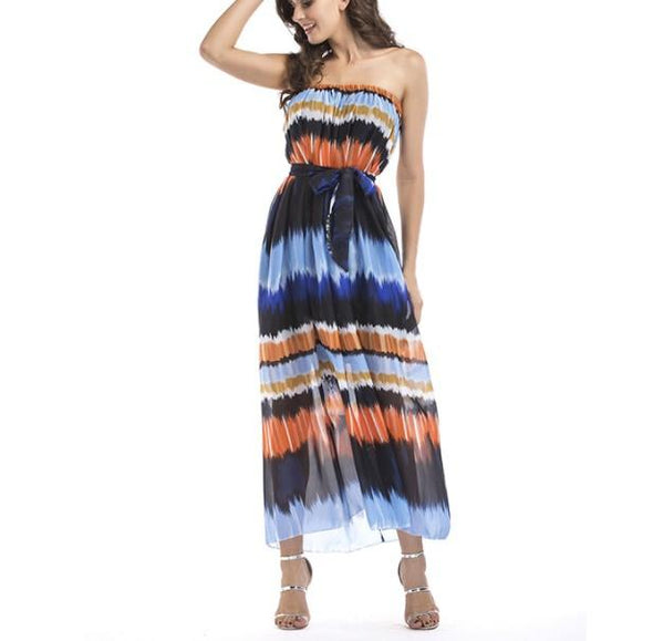 Bandage Stripe Off Shoulder long bohemian Dresses